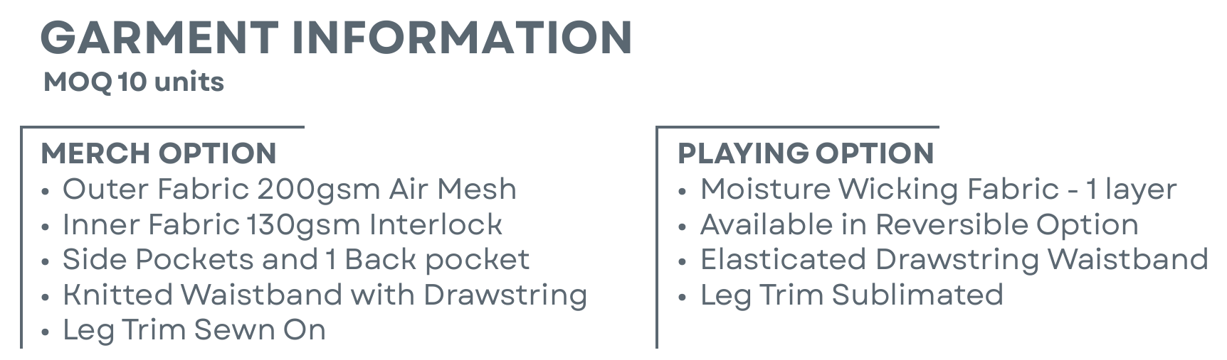 Sublimated Premier Basketball Shorts Garment Information