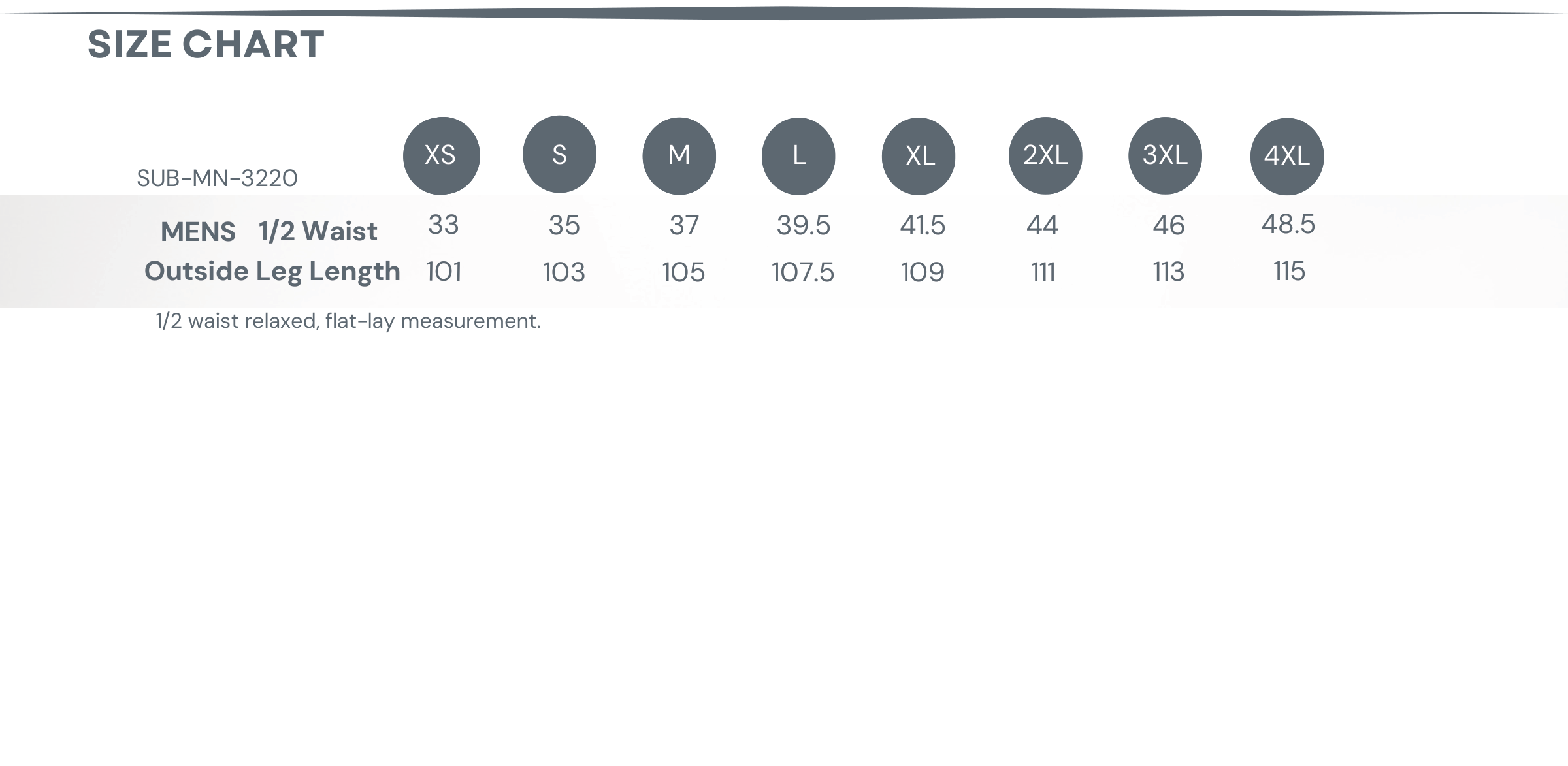 Sublimated Cricket / Bowls Pants Size Chart