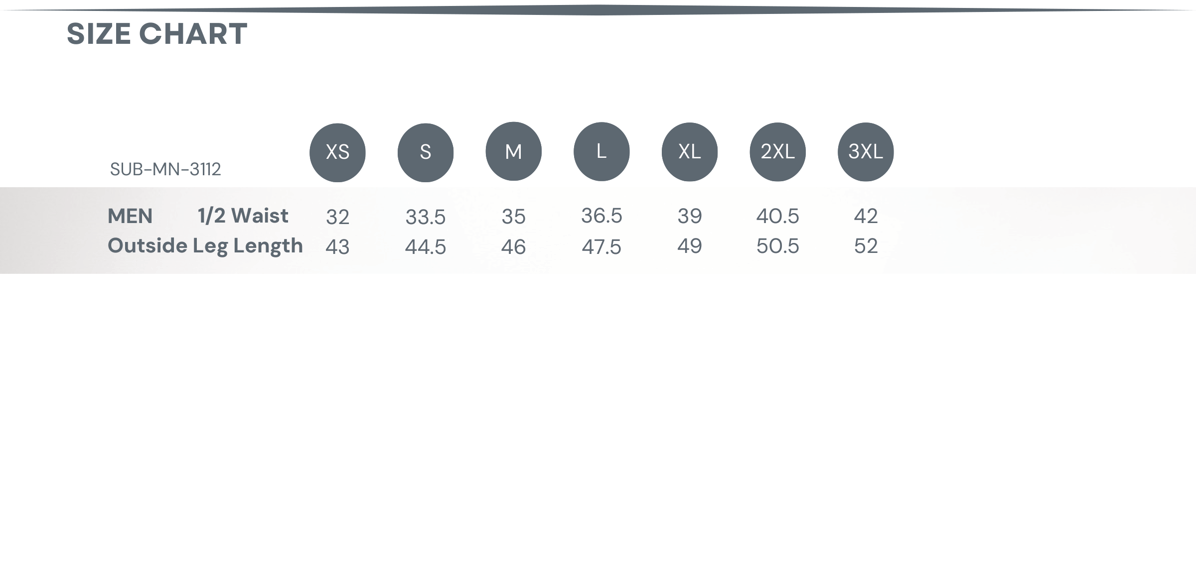 Sublimated Training / Gym Short Size Chart
