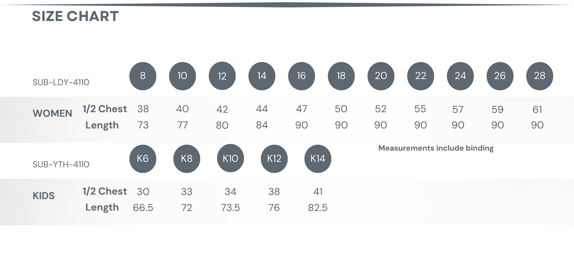 Sublimated Netball / Hockey Dress Size Chart