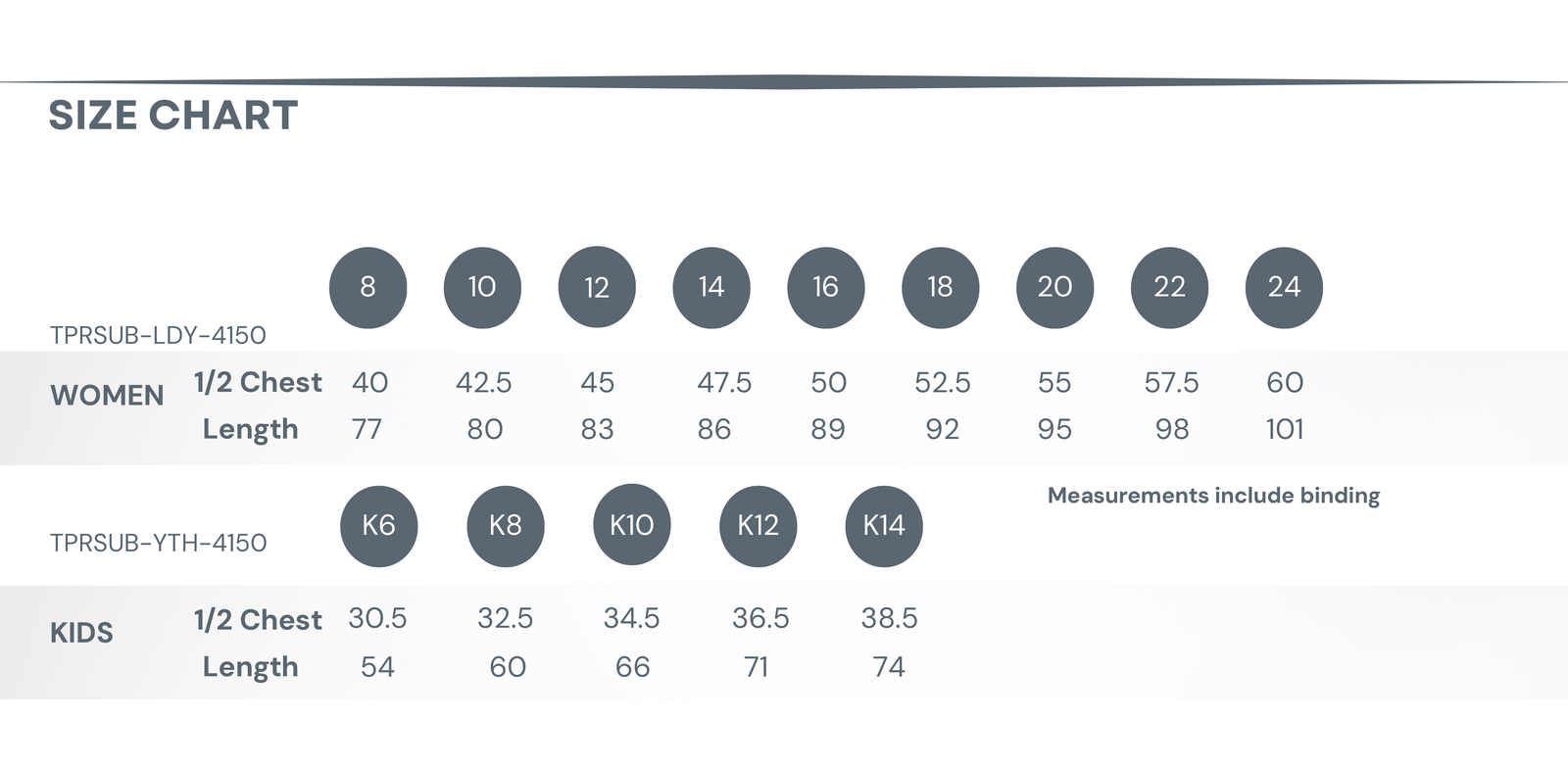 Sublimated Elite Netball/Hockey Dress Size Chart