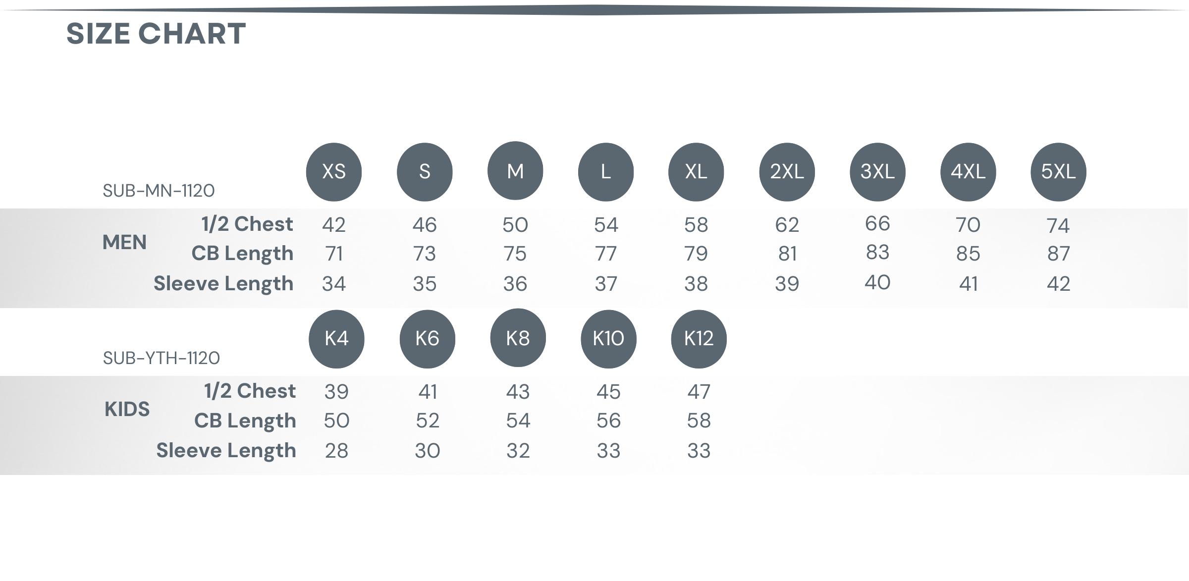 Sublimated Rugby Slim Fit Jersey Size Chart